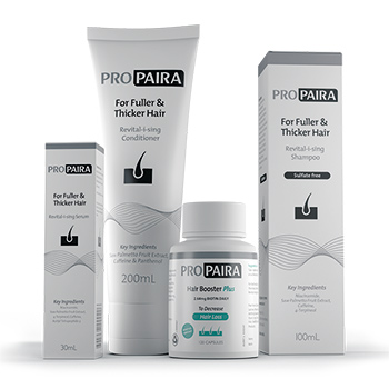 Propaira Hair Loss Shampoo 100ml, Conditioner 200ml, Serum 30ml & 120 Hair Booster Plus Capsules for fuller and thicker hair Propaira Hair Loss Shampoo 100ml, Conditioner 200ml, Serum 30ml & 120 Hair Booster Plus Capsules for fuller and thicker hair