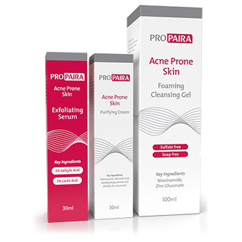 PROPAIRA Acne-Prone Skin Foaming Cleansing Gel 100ml, Purifying Cream 30ml & Acne Exfoliating Serum 30ml Combo